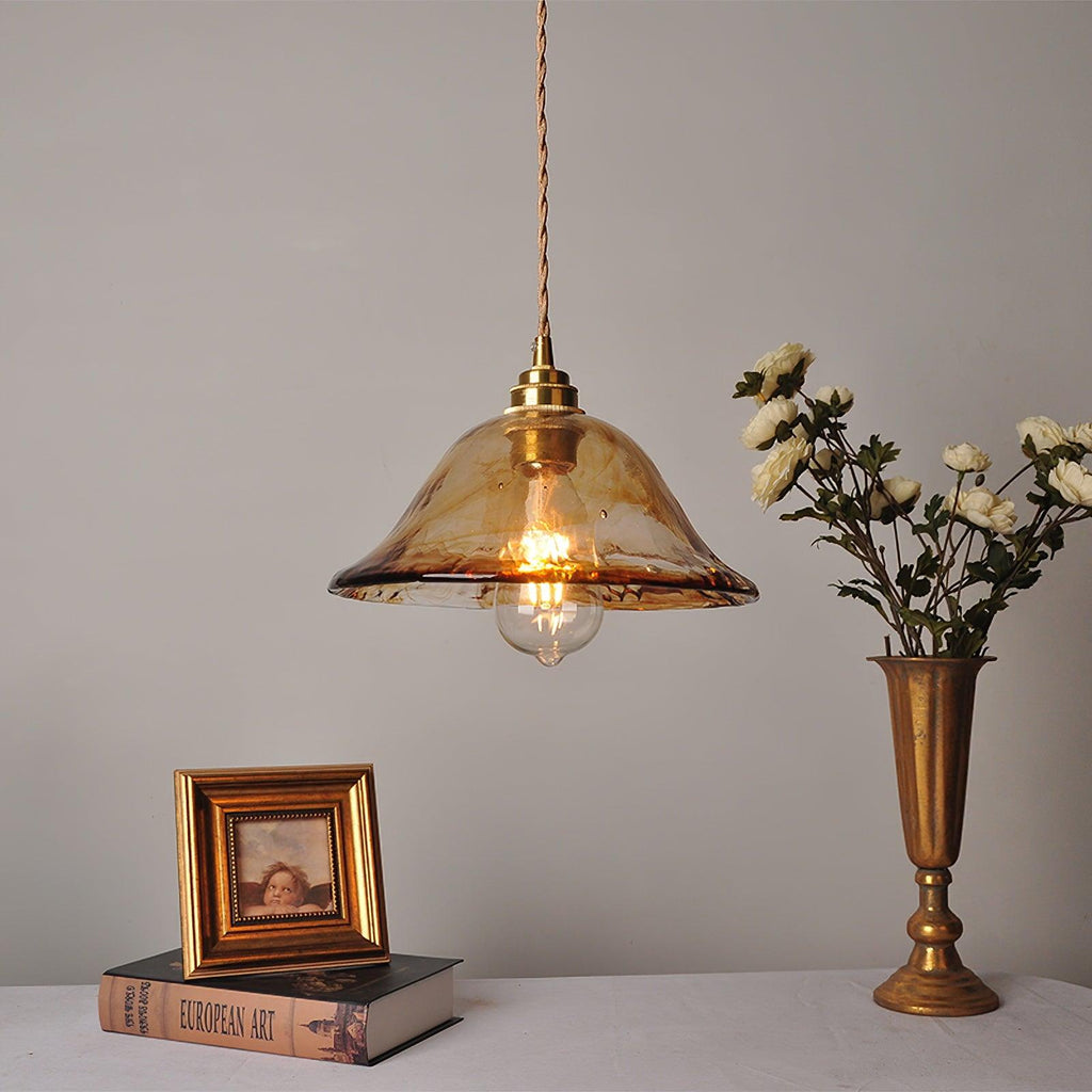 Lampada a sospensione da soffitto in vetro marrone vintage