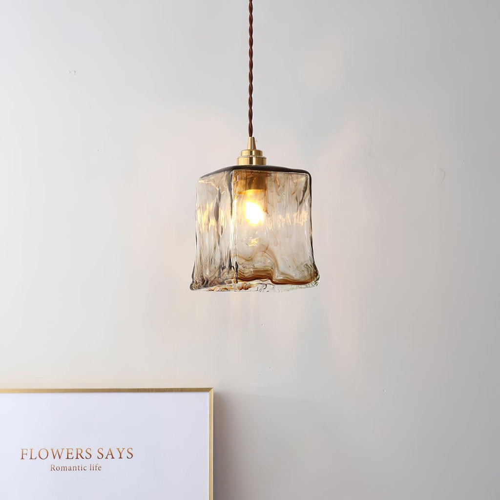Lampada a sospensione da soffitto in vetro marrone vintage