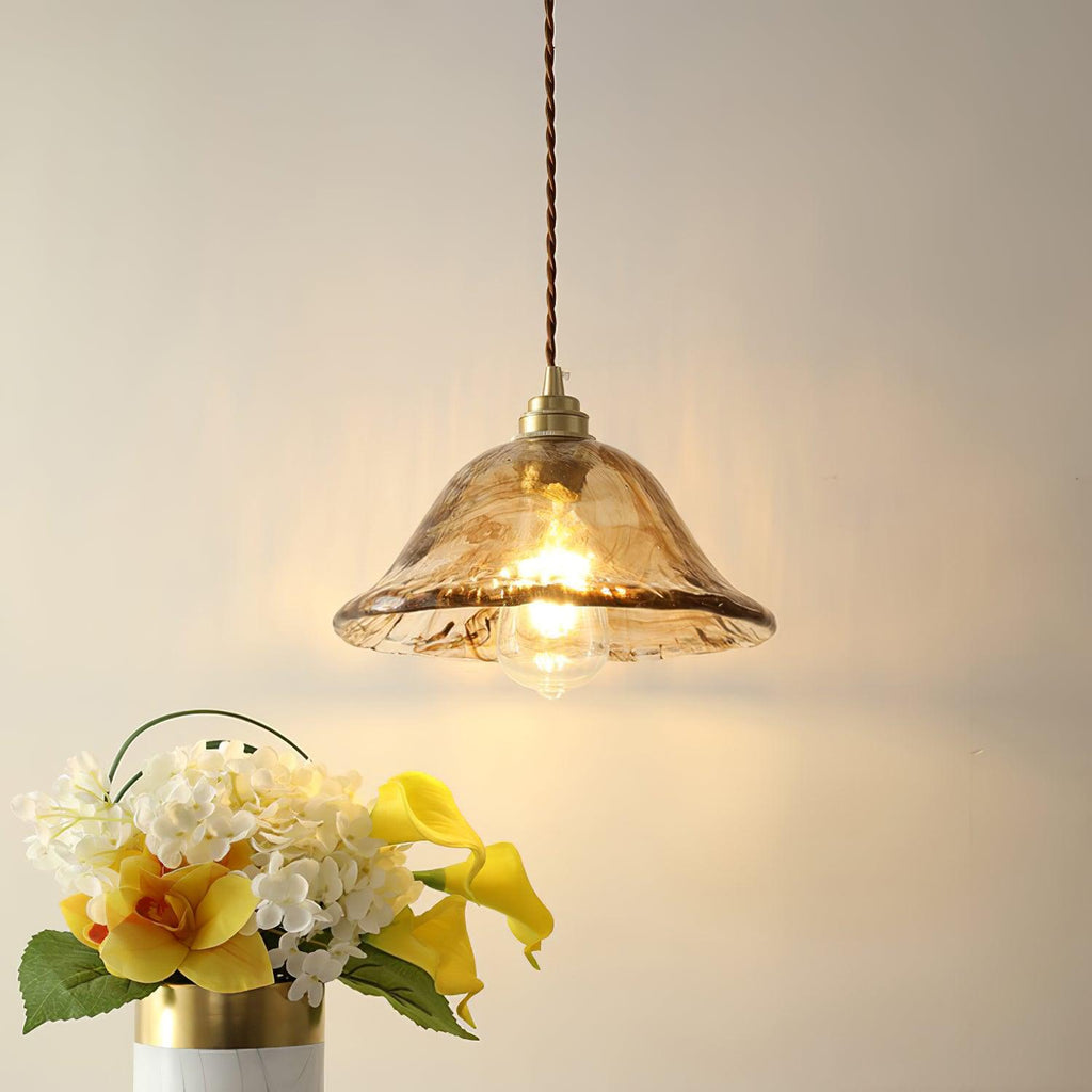 Lampada a sospensione da soffitto in vetro marrone vintage