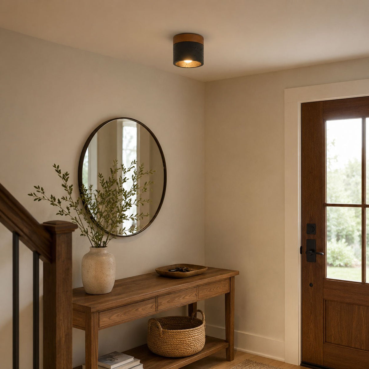 Volcanic Glow Ceiling Light — Cylindrical Design, Warm Golden Illumination