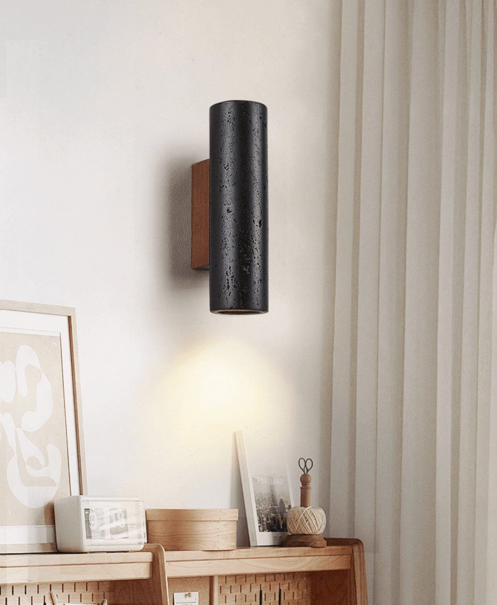 Volcanic Noir Wall Sconce - Cylindrical