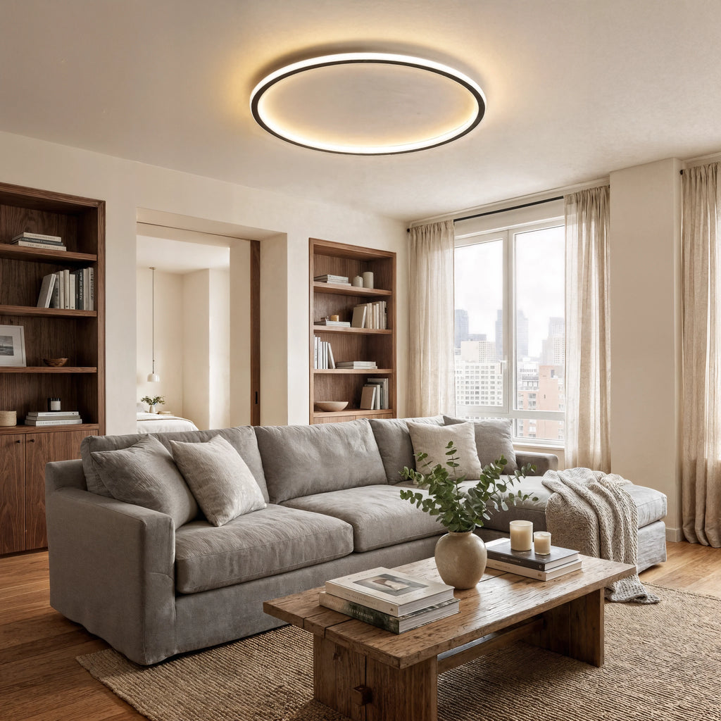 Candeeiro de teto LED redondo escandinavo — alumínio regulável, Ø20–80 cm