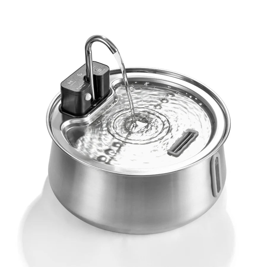 Top view of the stainless steel bowl and the faucet spout
