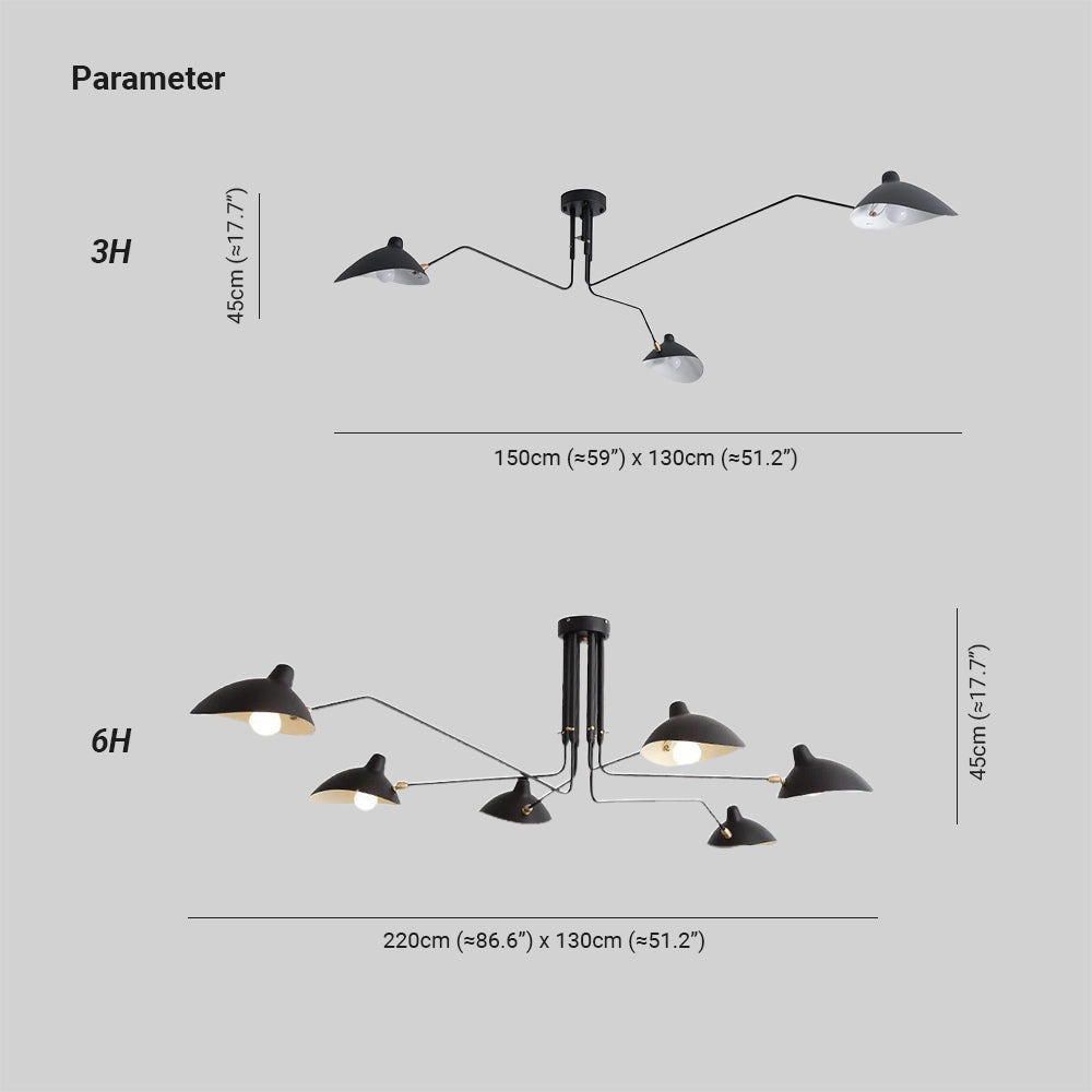 Jaler industriel loftlampe med tre arme