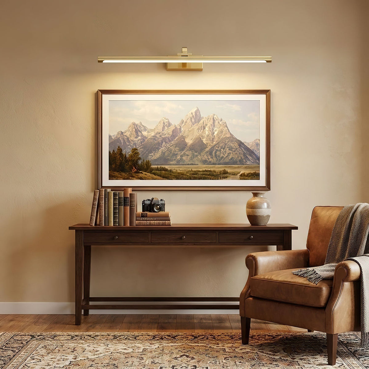 Linear LED Wall Light in Walnut Color