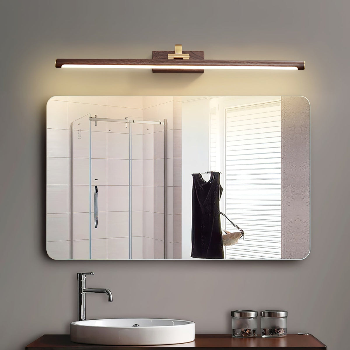 Linear LED Wall Light in Walnut Color