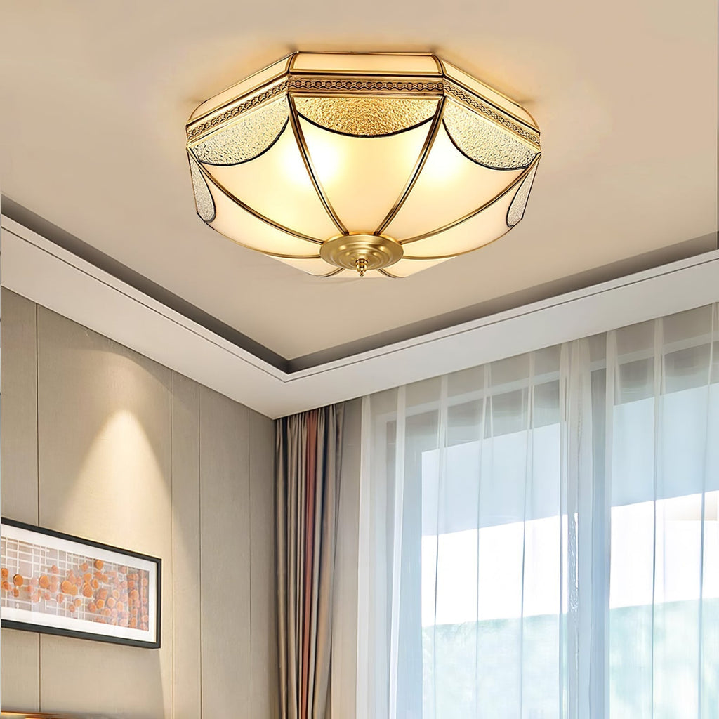 Lampada da soffitto a cupola Ellaeara in stile industriale — Struttura in ottone massiccio, diffusore in vetro