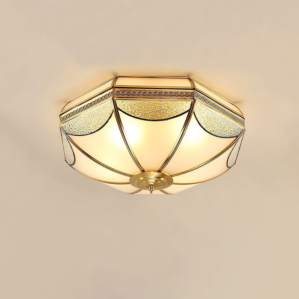 Lampada da soffitto a cupola Ellaeara in stile industriale — Struttura in ottone massiccio, diffusore in vetro