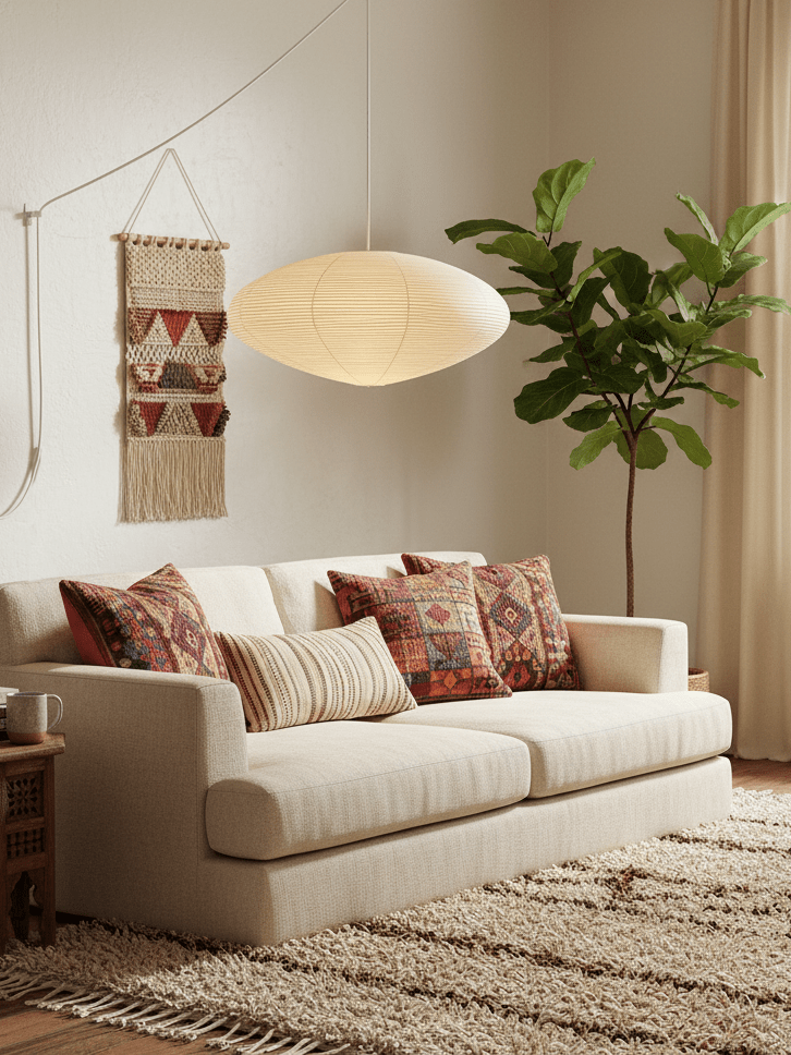Handcrafted 15A Swag Light — Translucent Washi Paper Shade