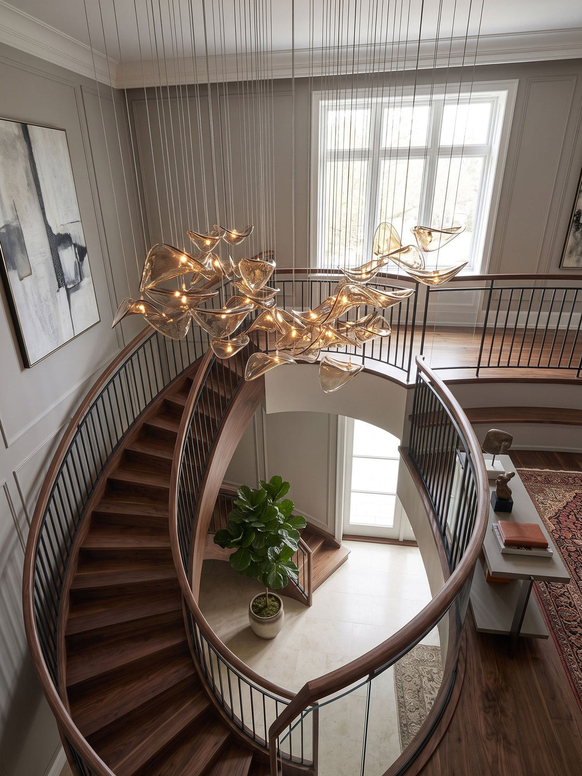 Wave flydende blad-lysekrone — skulpturel loftsophængt lampe