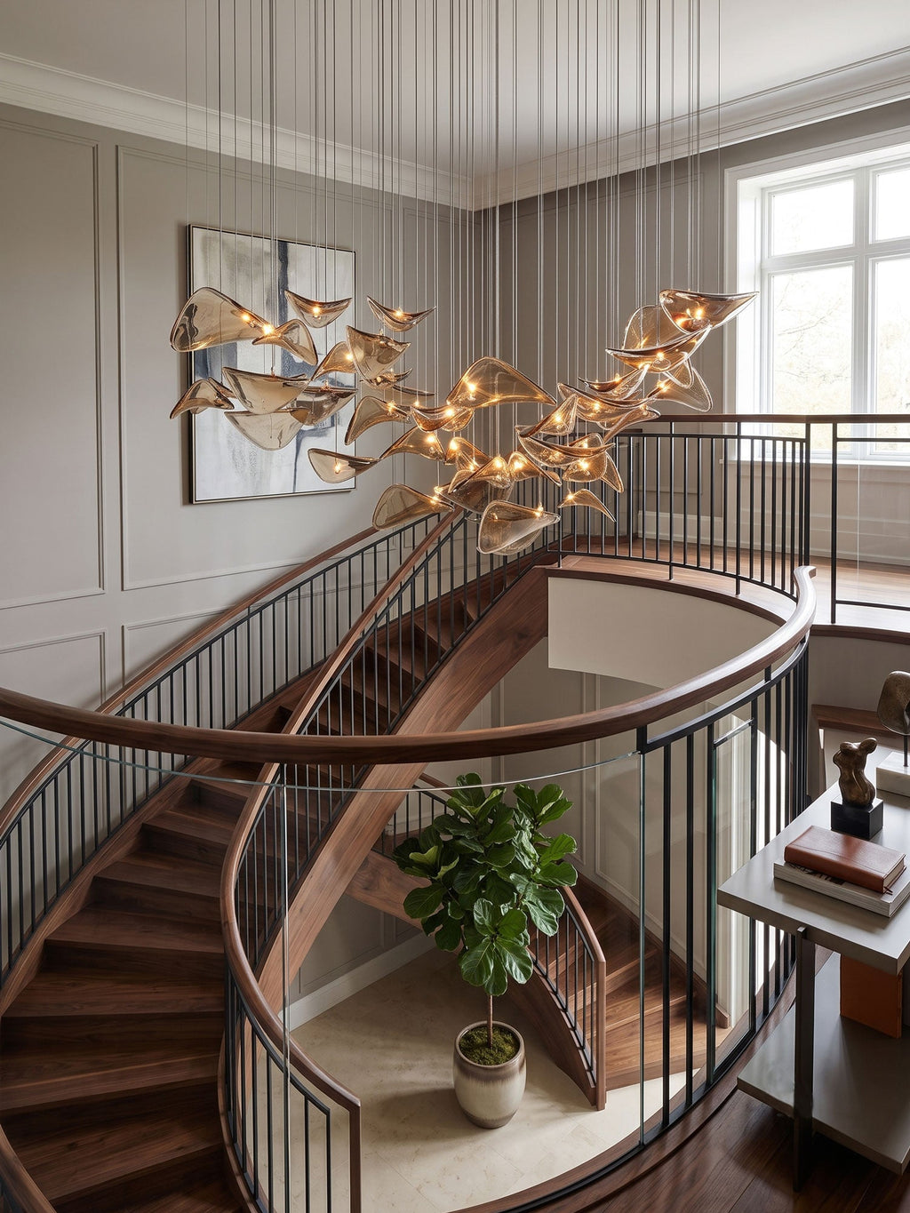 Wave flydende blad-lysekrone — skulpturel loftsophængt lampe