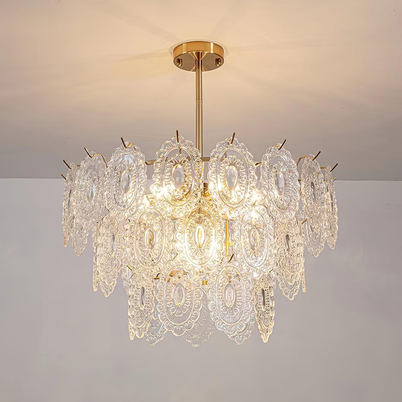 Skleněný lustr Wave — stropní světlo s diamantovou texturou