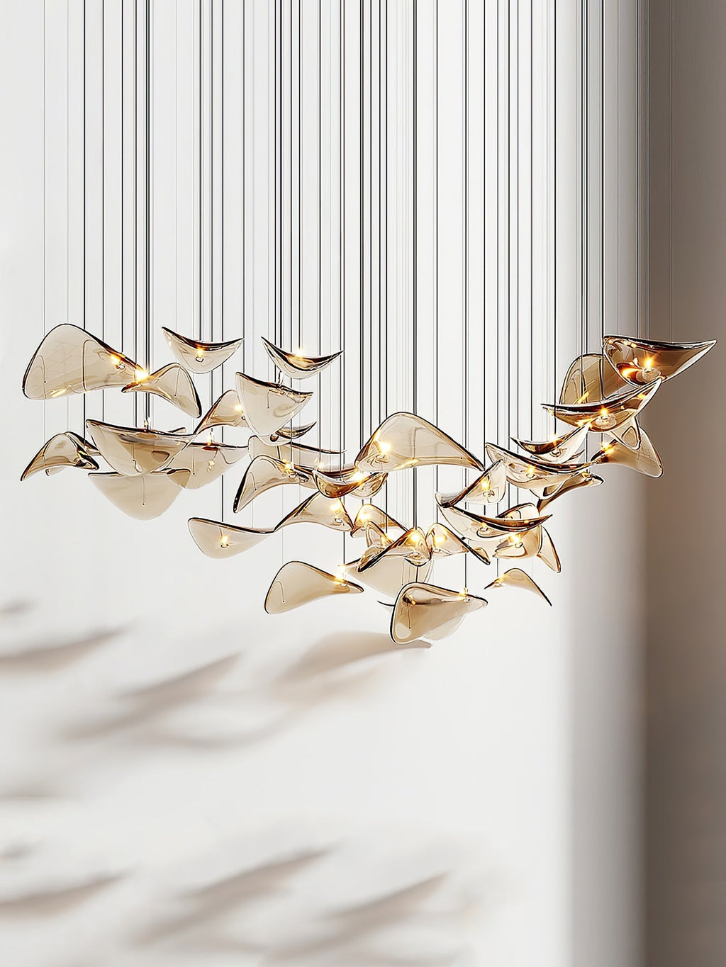 Wave flydende blad-lysekrone — skulpturel loftsophængt lampe