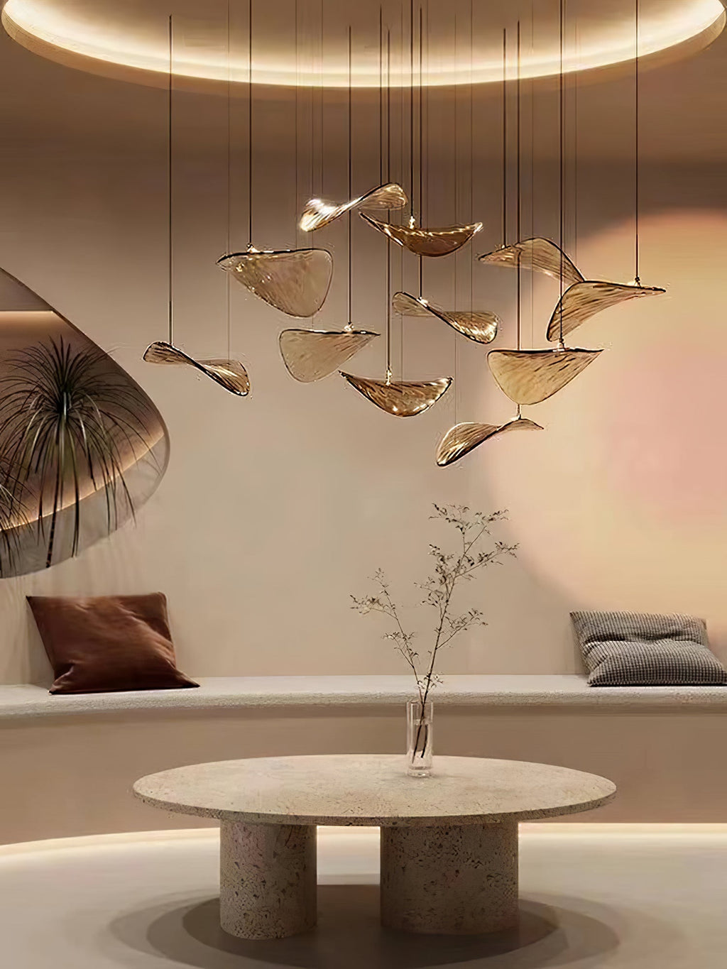 Wave flydende blad-lysekrone — skulpturel loftsophængt lampe