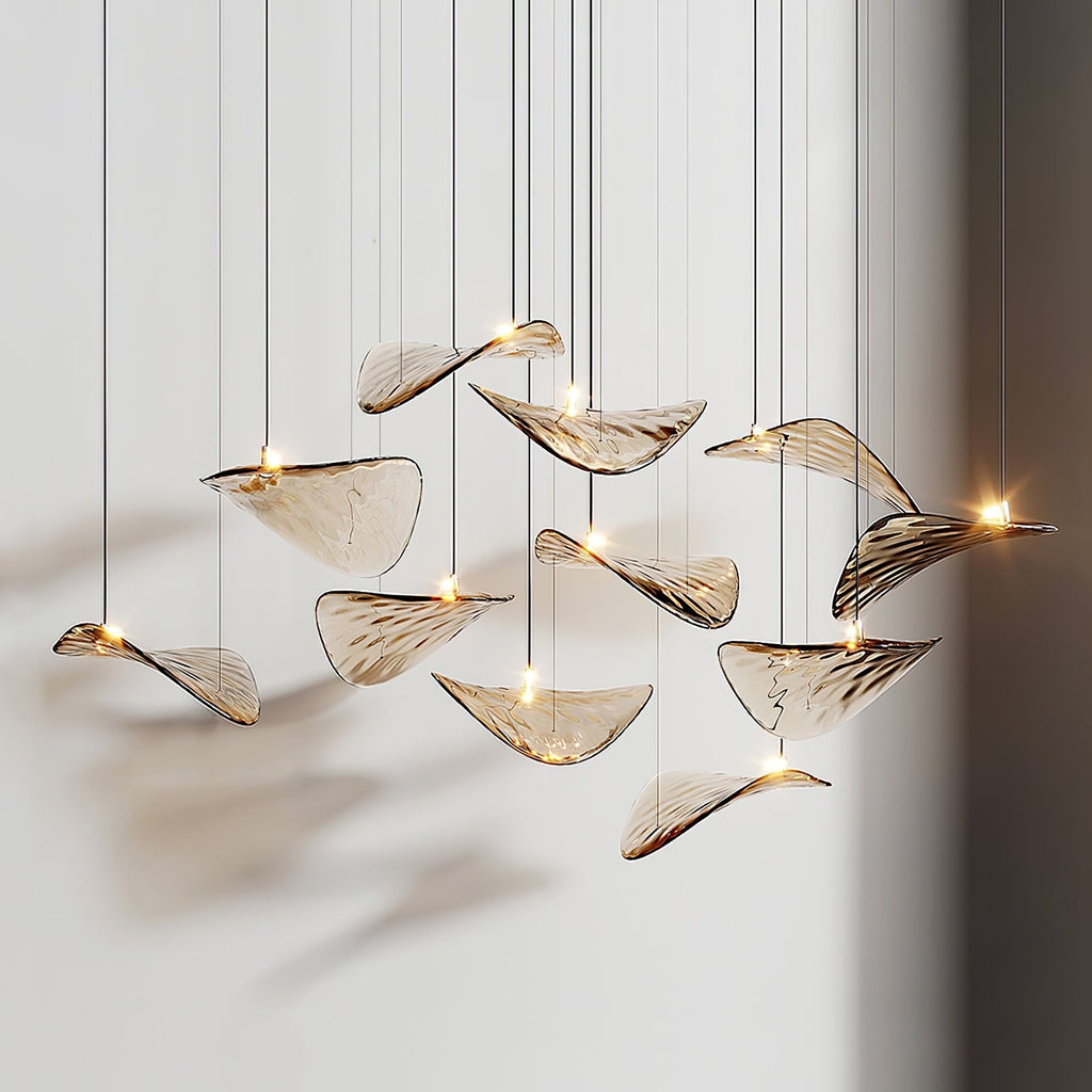 Wave flydende blad-lysekrone — skulpturel loftsophængt lampe