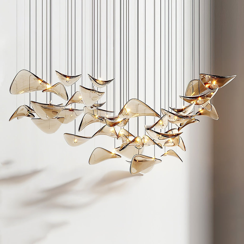 Wave flydende blad-lysekrone — skulpturel loftsophængt lampe