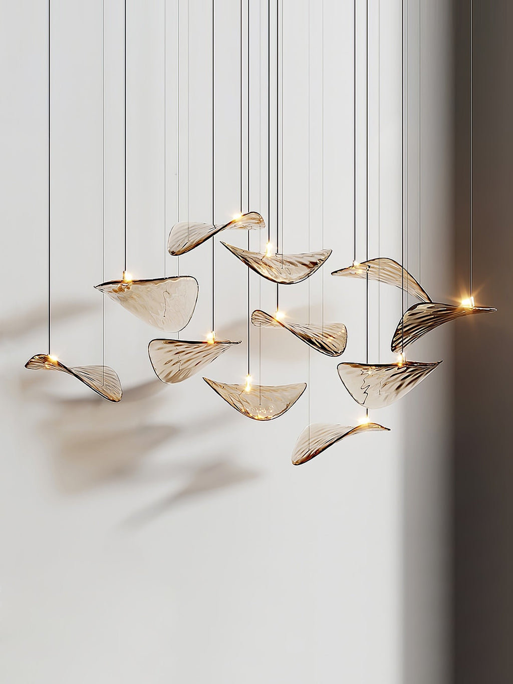 Wave flydende blad-lysekrone — skulpturel loftsophængt lampe