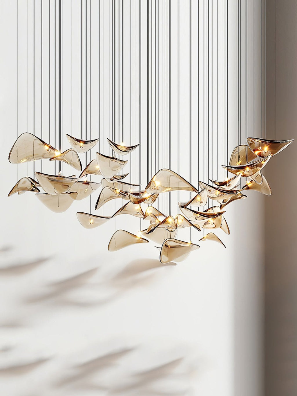 Wave flydende blad-lysekrone — skulpturel loftsophængt lampe