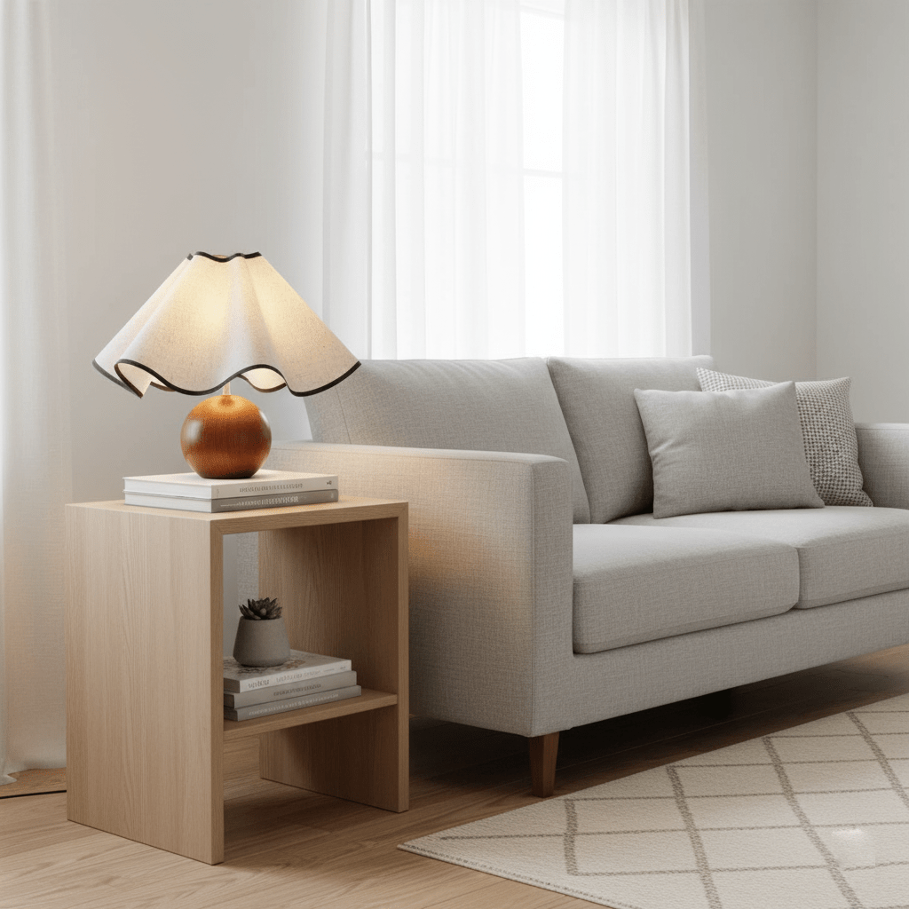 Lampada da tavolo Wavecrest con curva drappeggiata