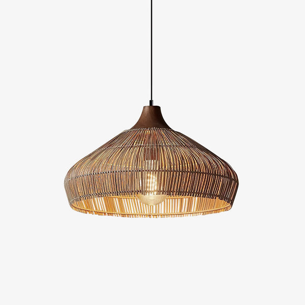 LumaWeave Rattan Pendant Light With Wood And Metal Accents