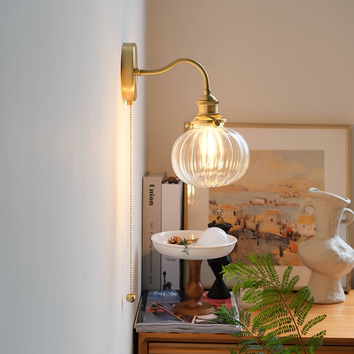 Lampada da parete vintage in vetro June — Catenella in ottone