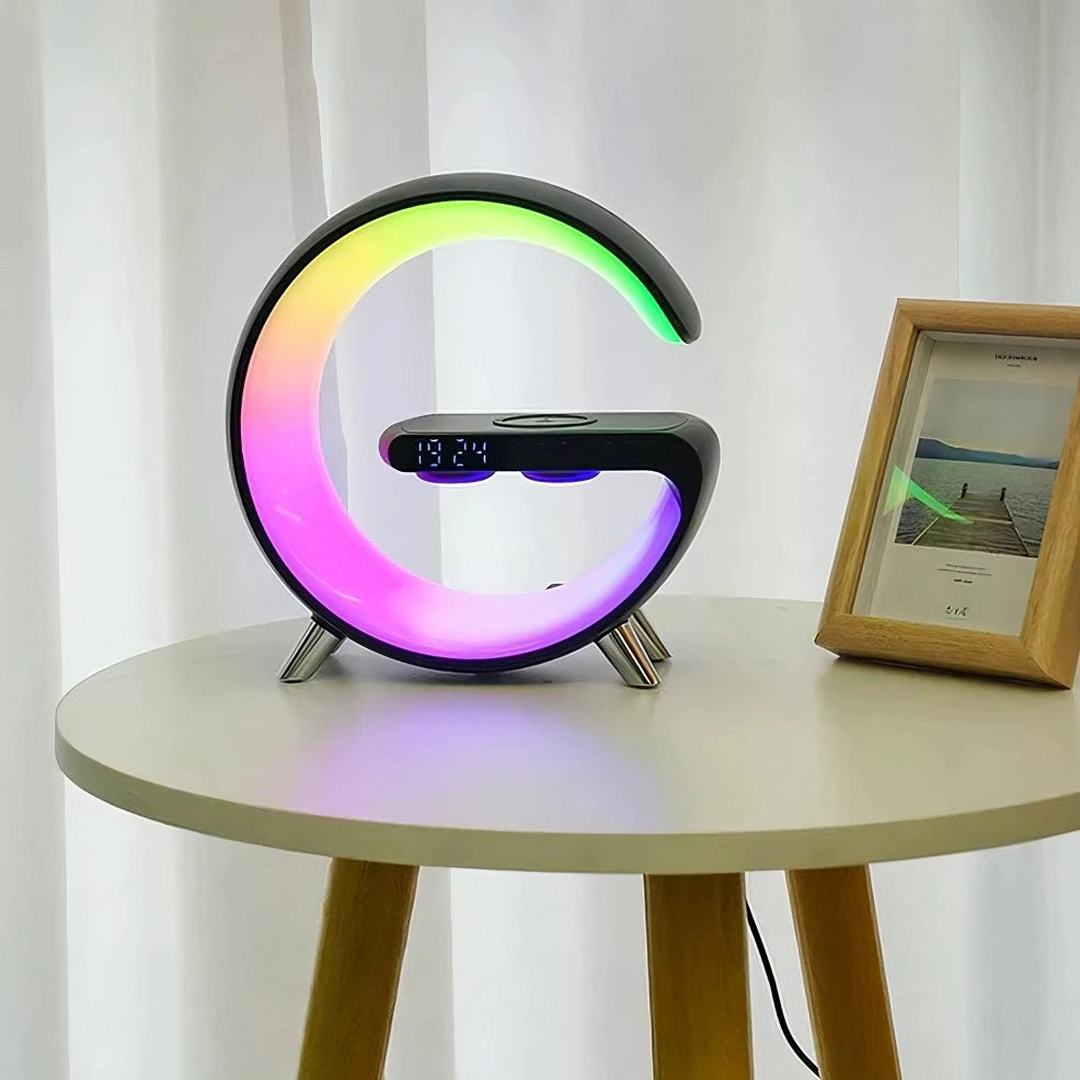 Smart väckarklocka - Bluetooth-högtalare - 15W trådlös laddare - RGB stämningsljus - Vit och svart