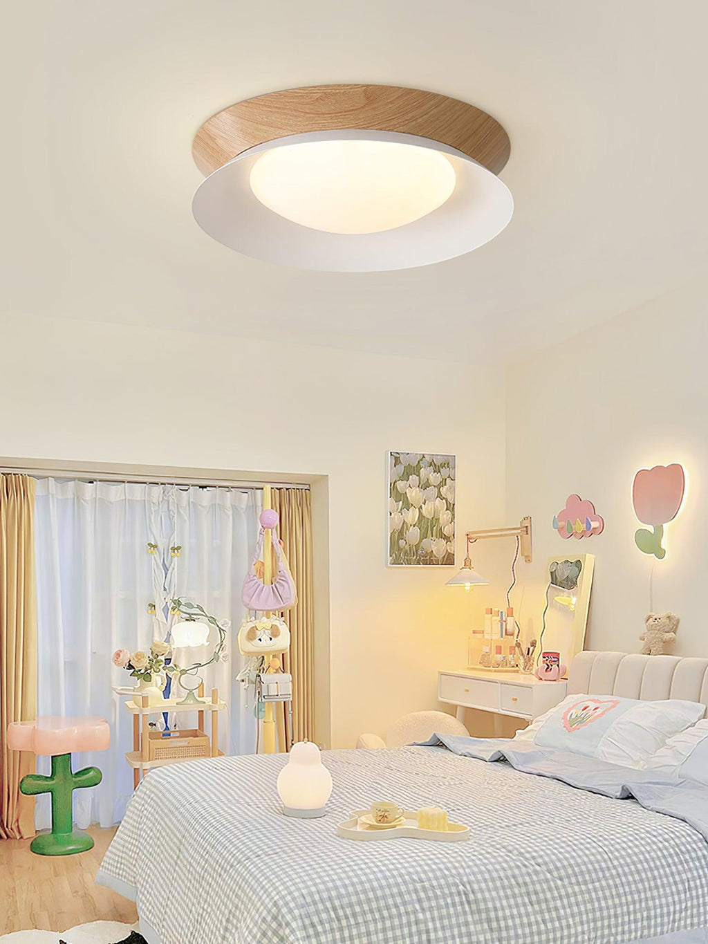 Solara loftslampe med træring, 40cm — dobbelt halvrund, nordisk stil
