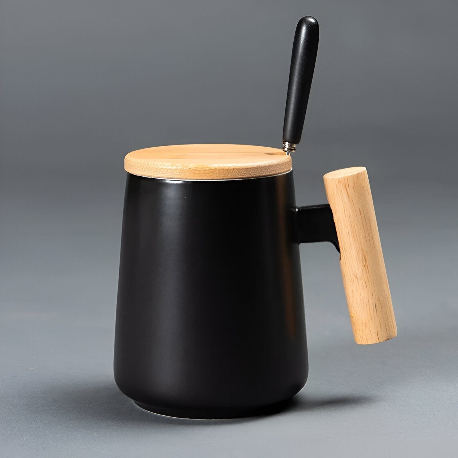 Cawan Kopi Seramik Pemegang Kayu