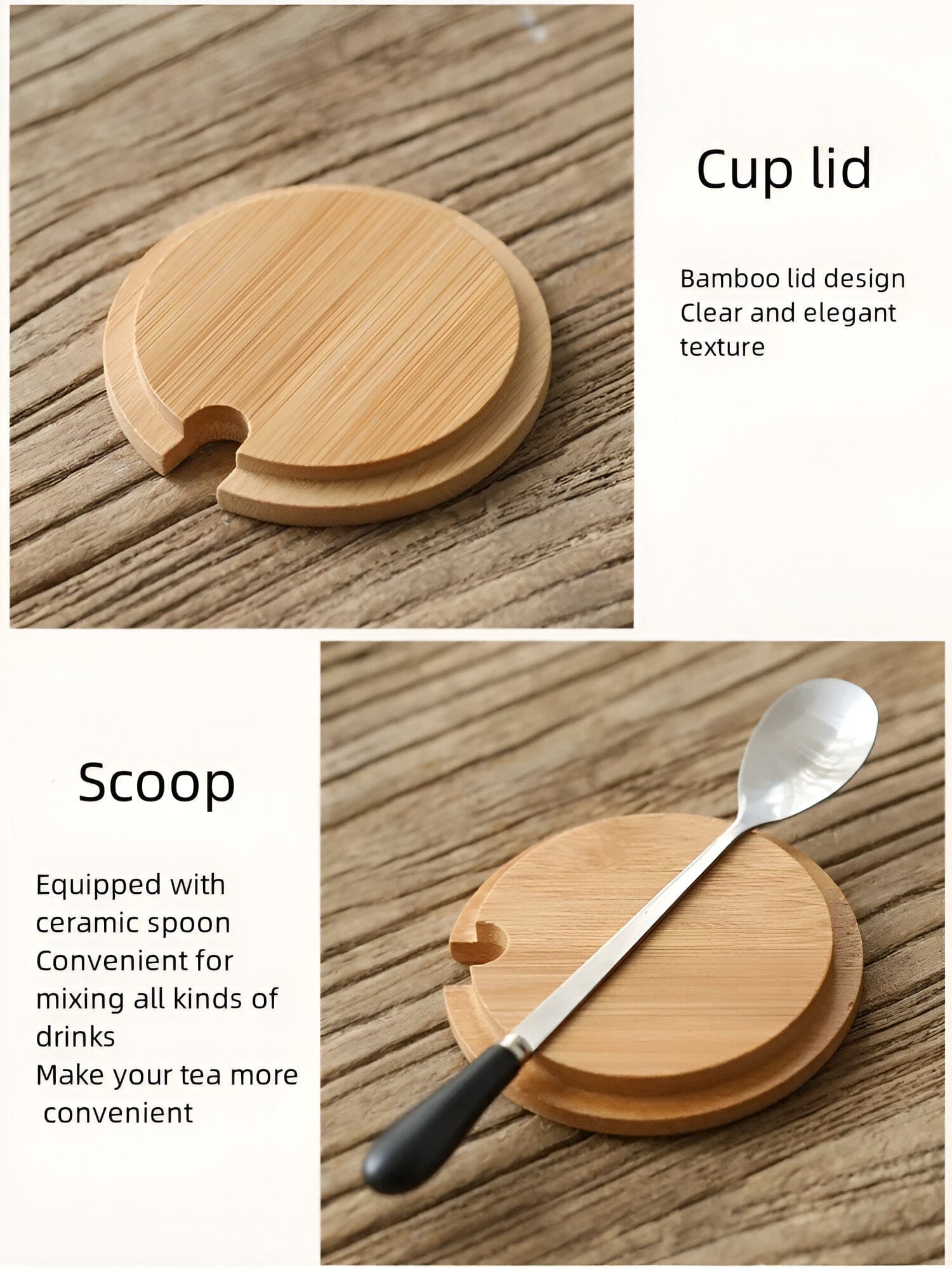 Cawan Kopi Seramik Pemegang Kayu