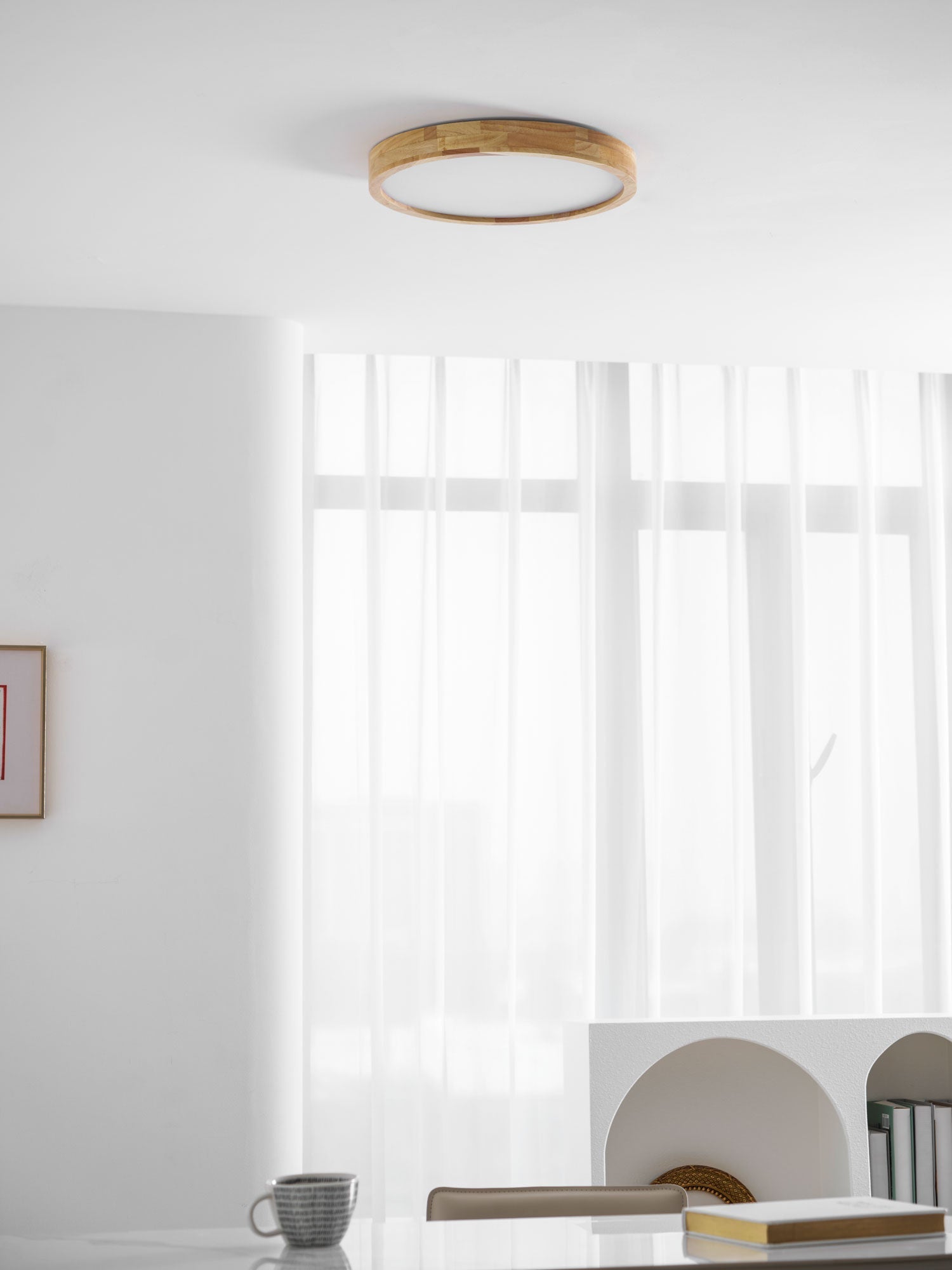 Corp de iluminat geometric modern pentru tavan, din lemn