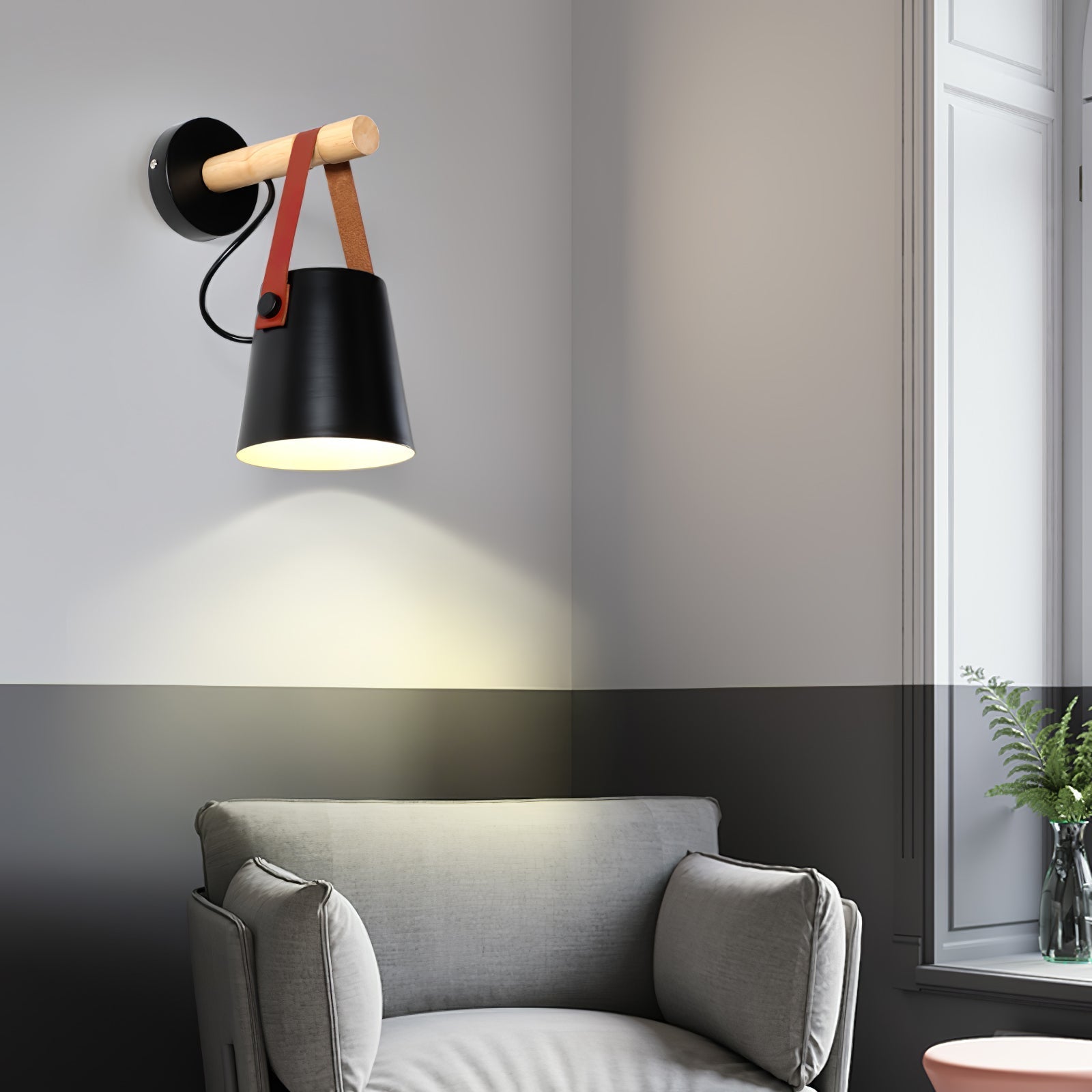 Moderne konisk væglampe — design i naturligt træ