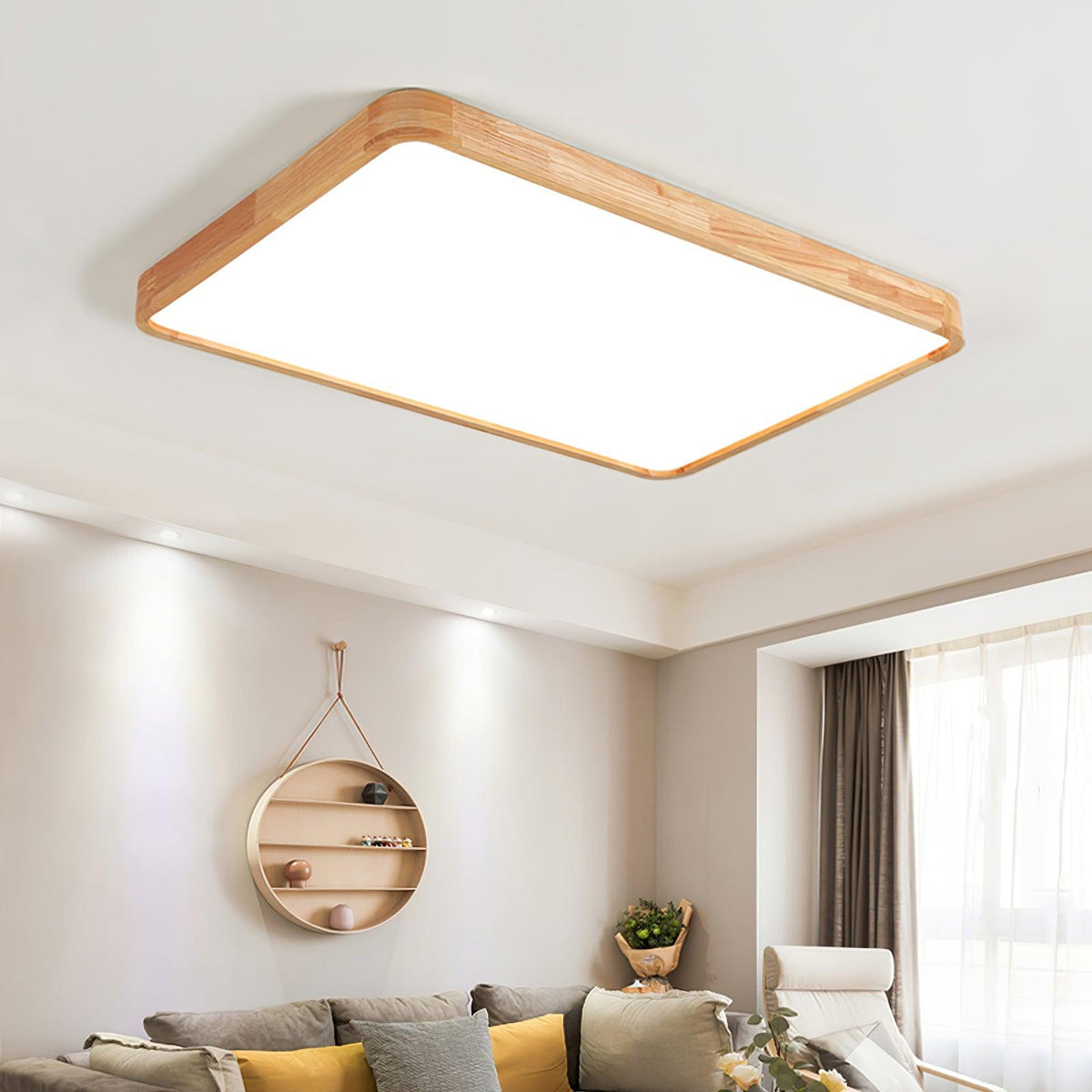 Corp de iluminat geometric modern pentru tavan, din lemn