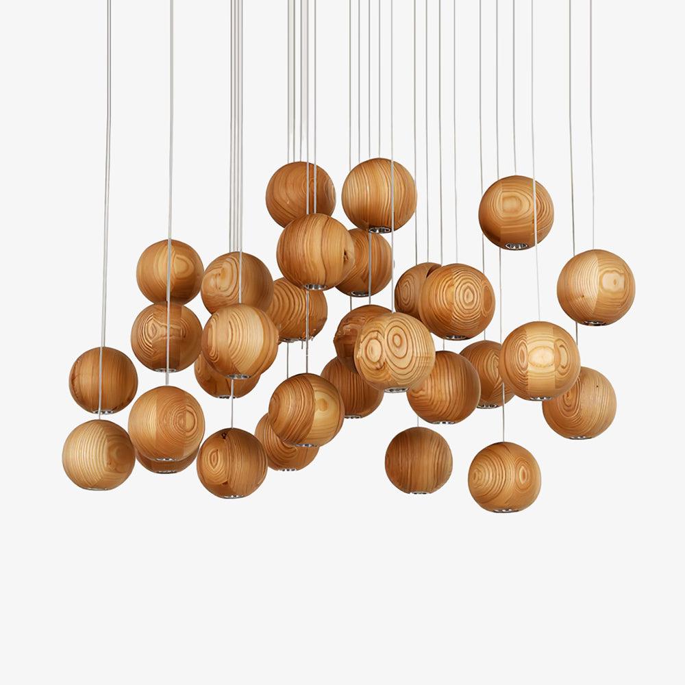 Wooden Sphere Cluster Pendant Light — Contemporary Ceiling Fixture