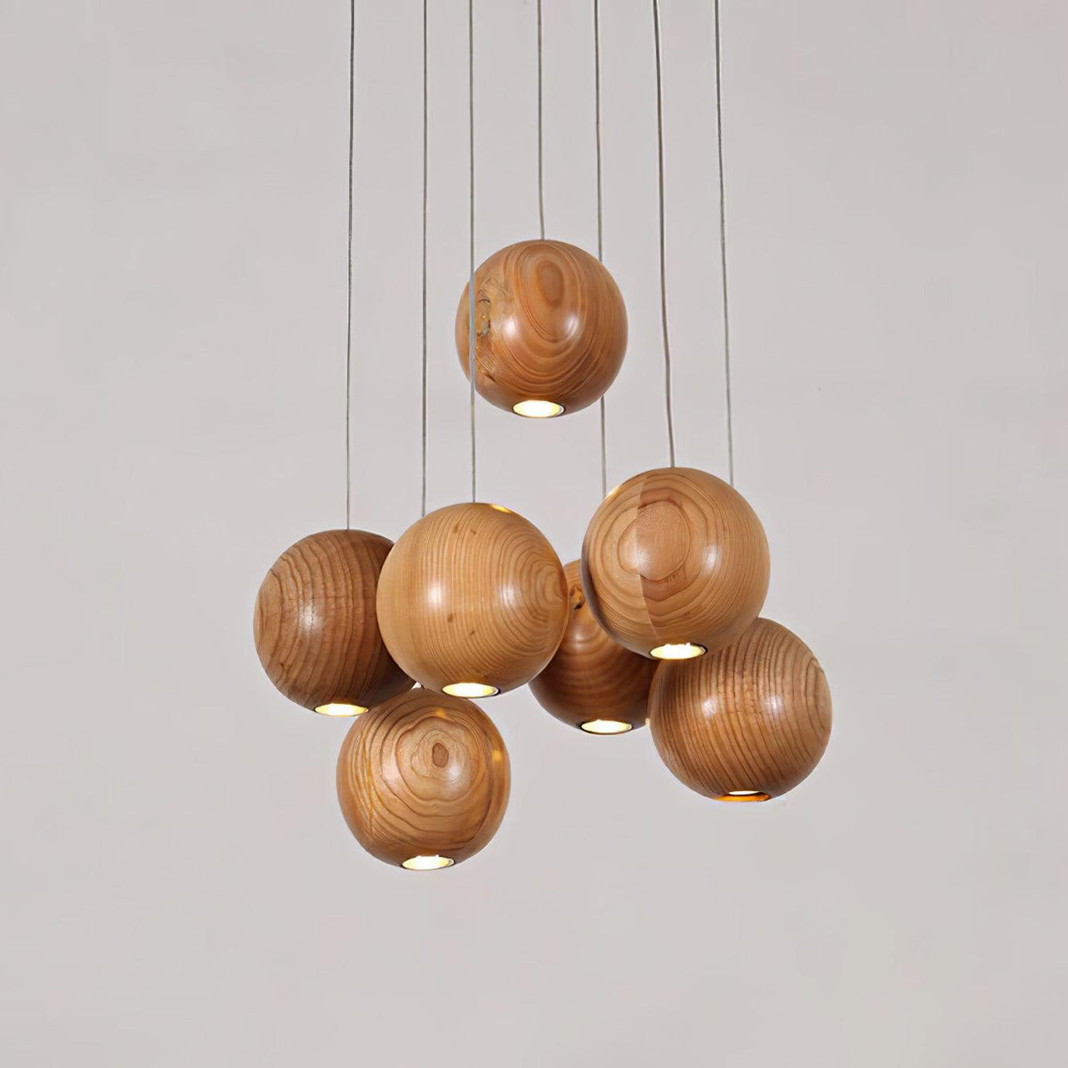 Wooden Sphere Cluster Pendant Light — Contemporary Ceiling Fixture