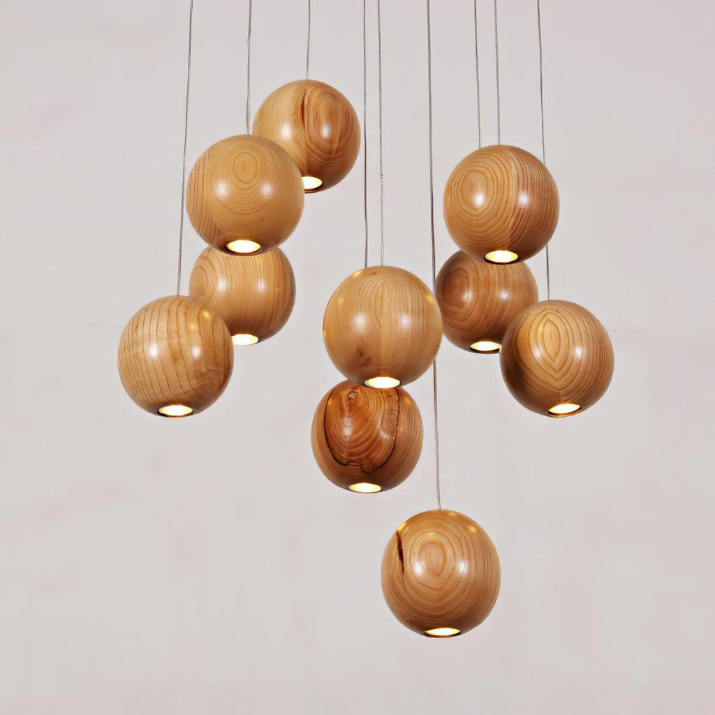 Wooden Sphere Cluster Pendant Light — Contemporary Ceiling Fixture