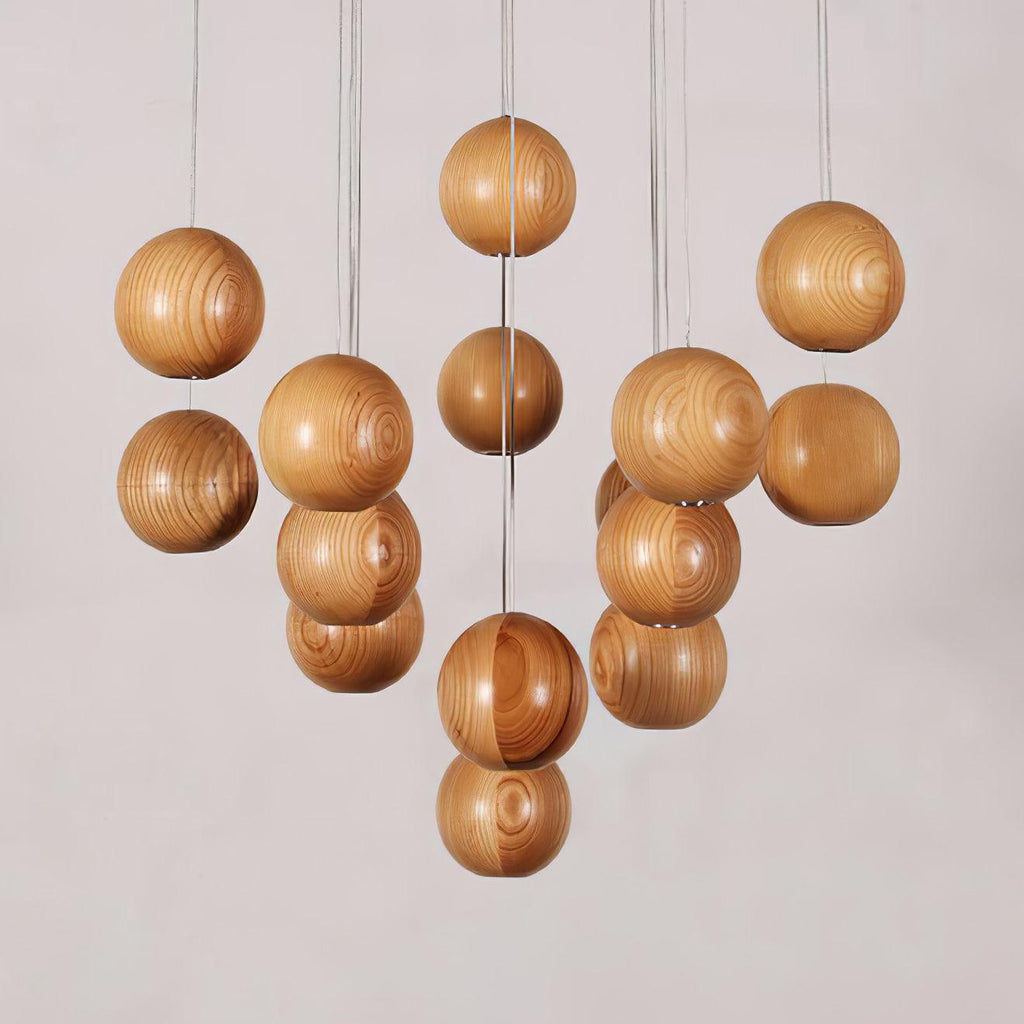 Wooden Sphere Cluster Pendant Light — Contemporary Ceiling Fixture