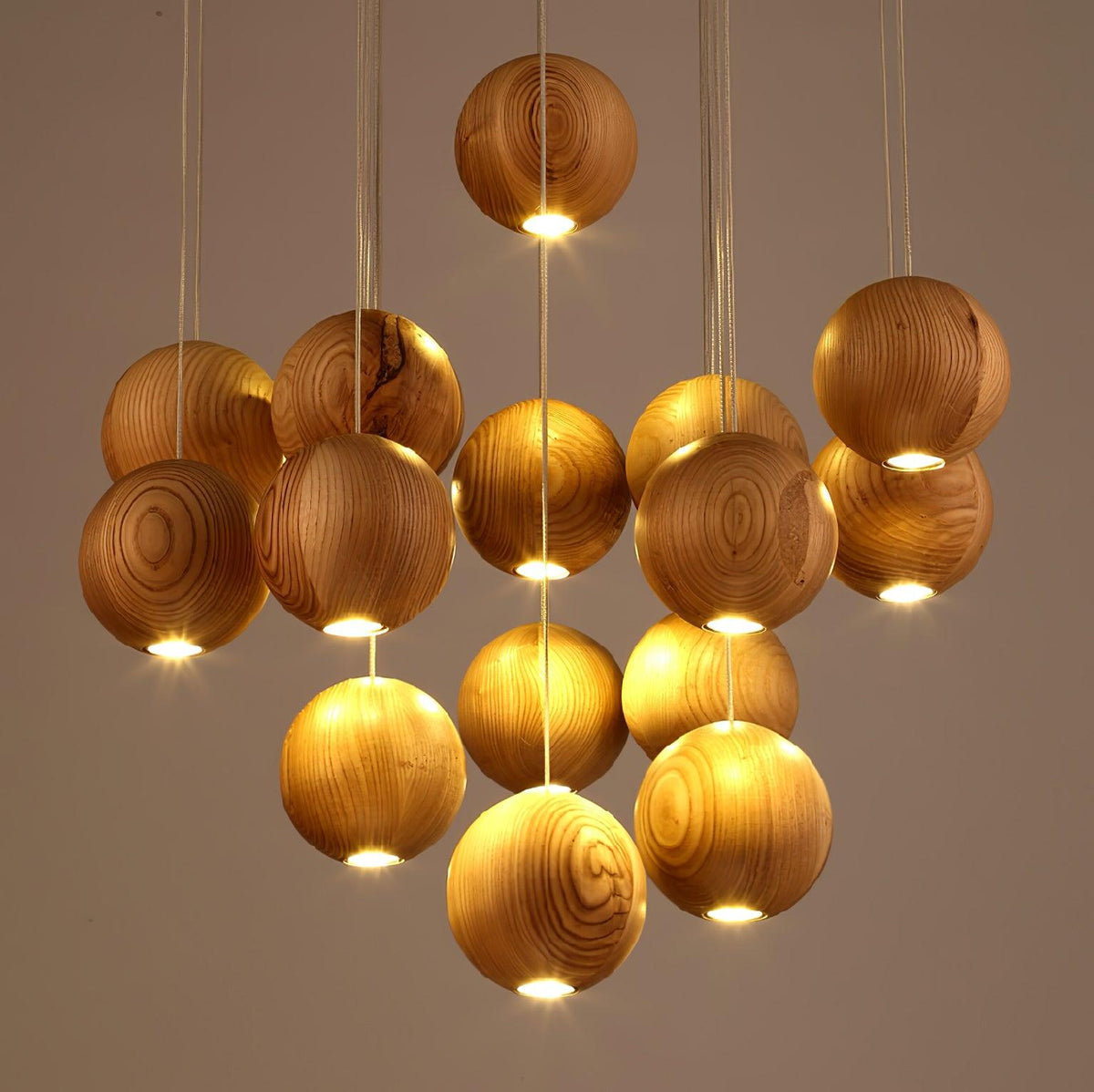 Wooden Sphere Cluster Pendant Light — Contemporary Ceiling Fixture