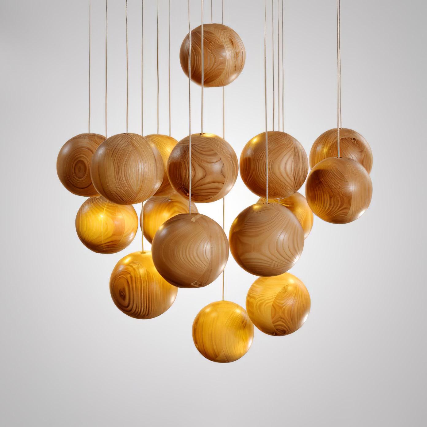 Wooden Sphere Cluster Pendant Light — Contemporary Ceiling Fixture