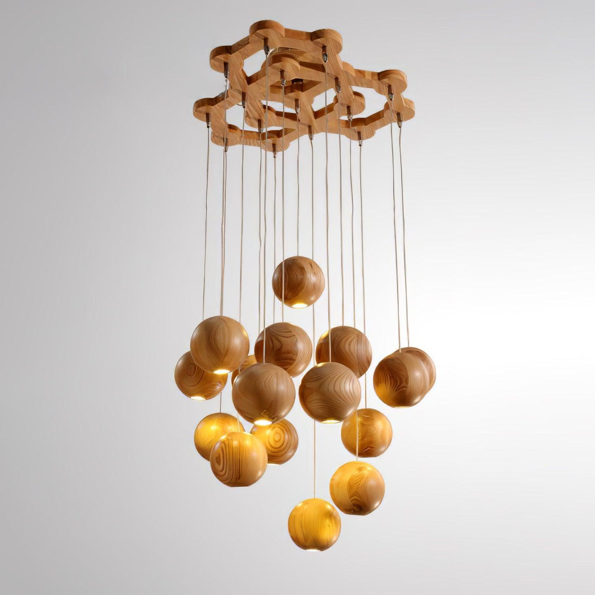 Ulvararis Nordic Orb Sphere Cluster Wooden Pendant Light - Lamp Outdoor