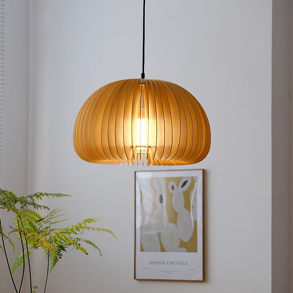 Lampada a sospensione da soffitto con zucca in legno