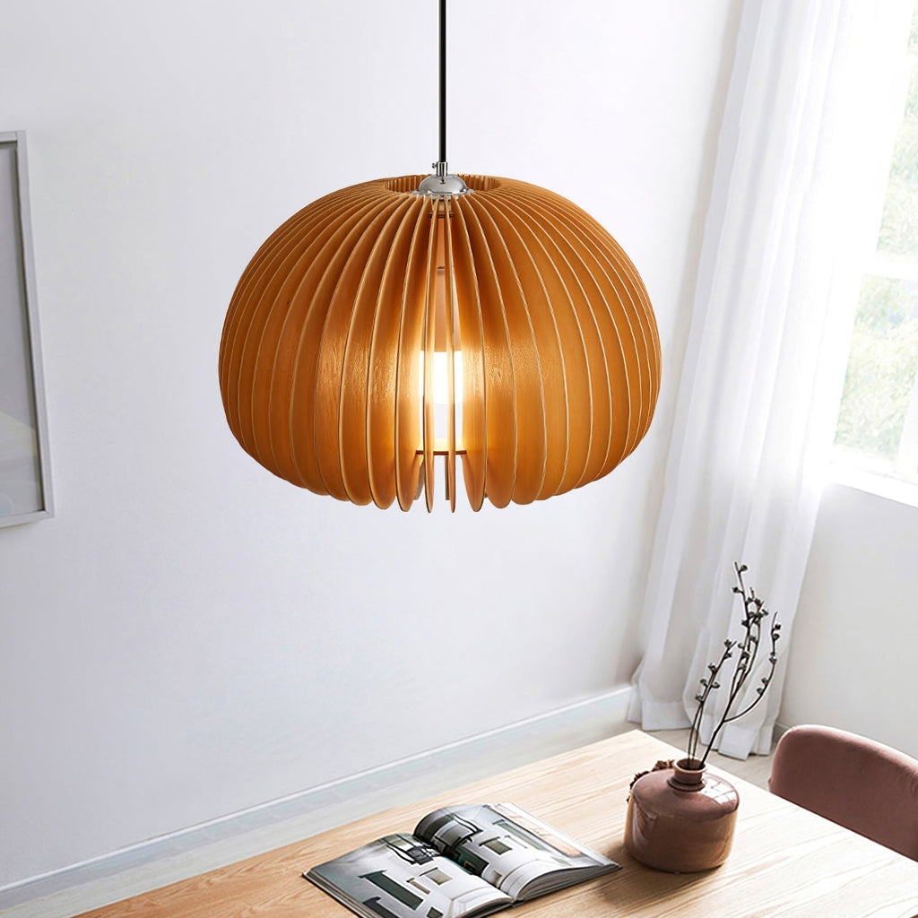 Lampada a sospensione da soffitto con zucca in legno