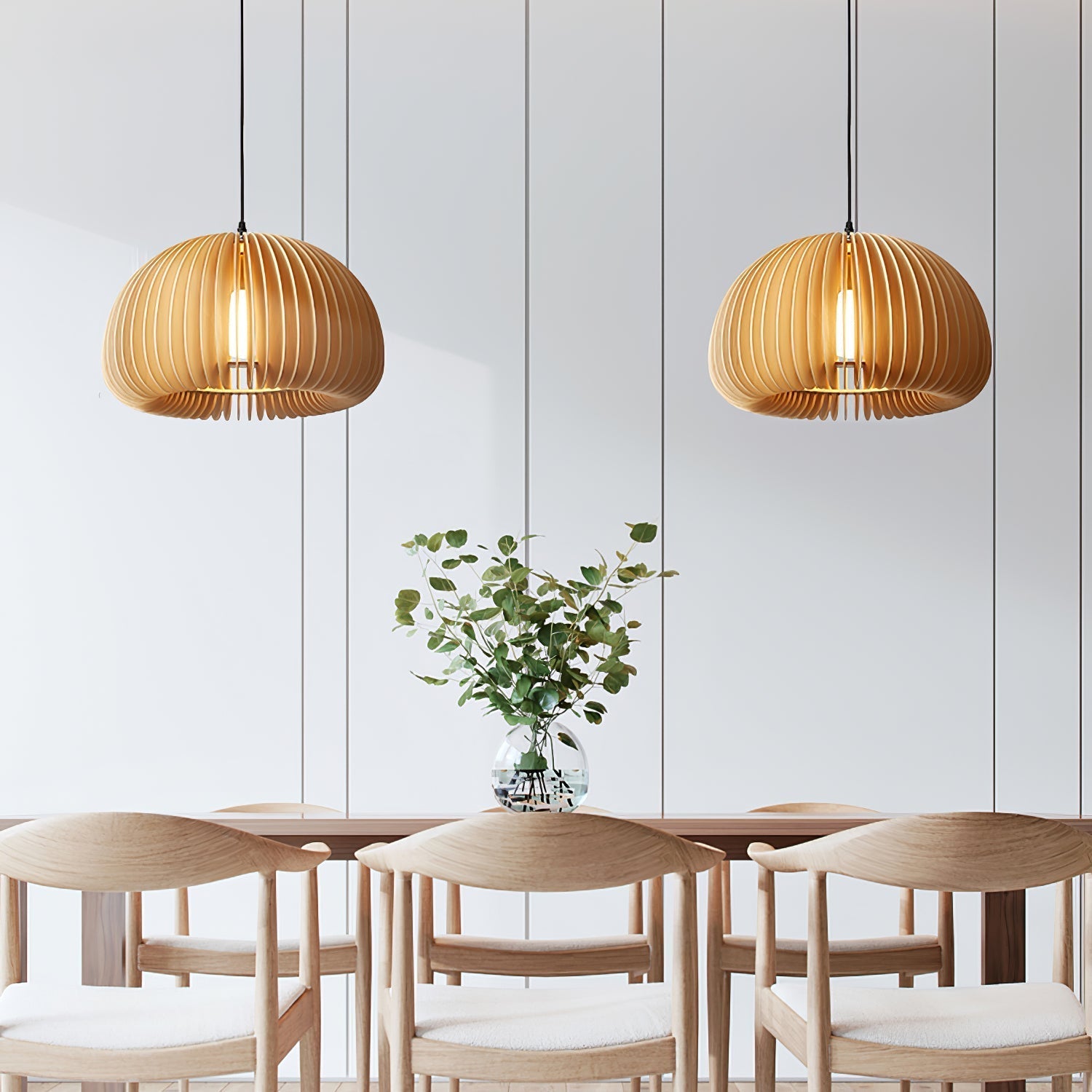 Lampada a sospensione da soffitto con zucca in legno