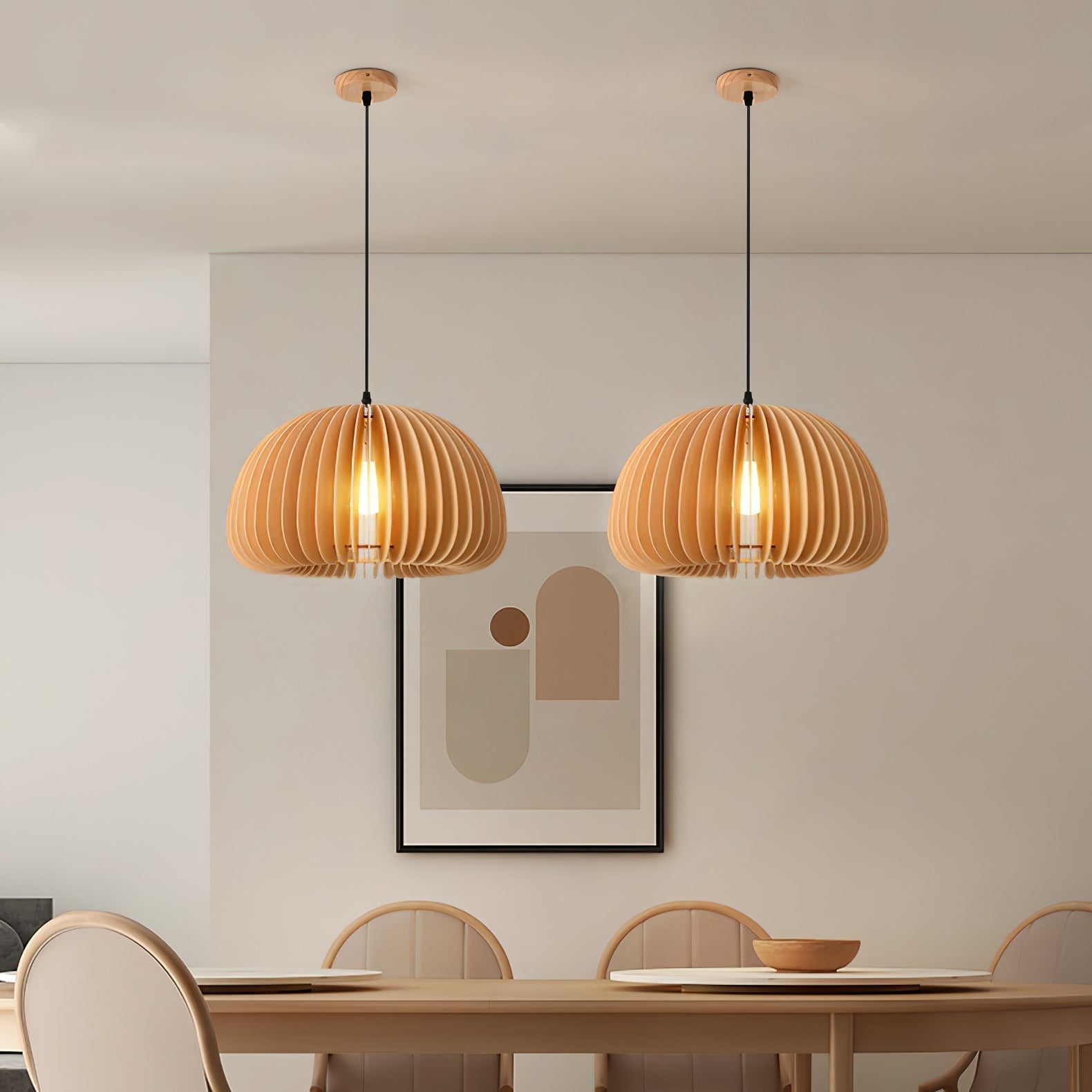 Lampada a sospensione da soffitto con zucca in legno