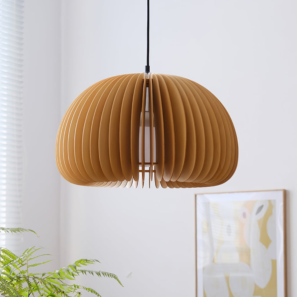 Lampada a sospensione da soffitto con zucca in legno