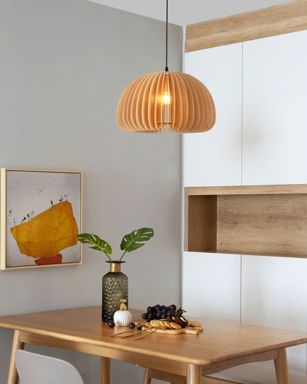 Lampada a sospensione da soffitto con zucca in legno