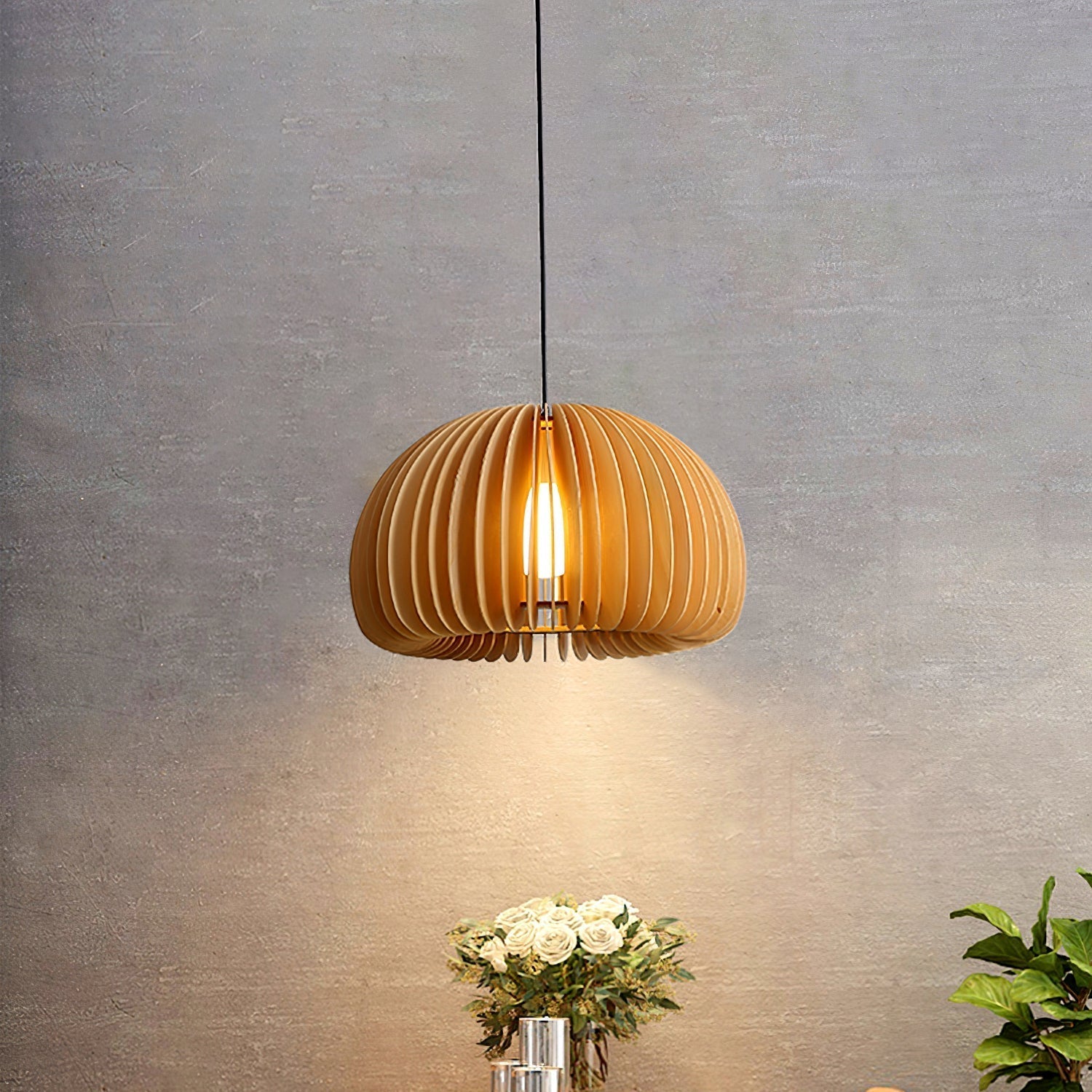 Lampada a sospensione da soffitto con zucca in legno