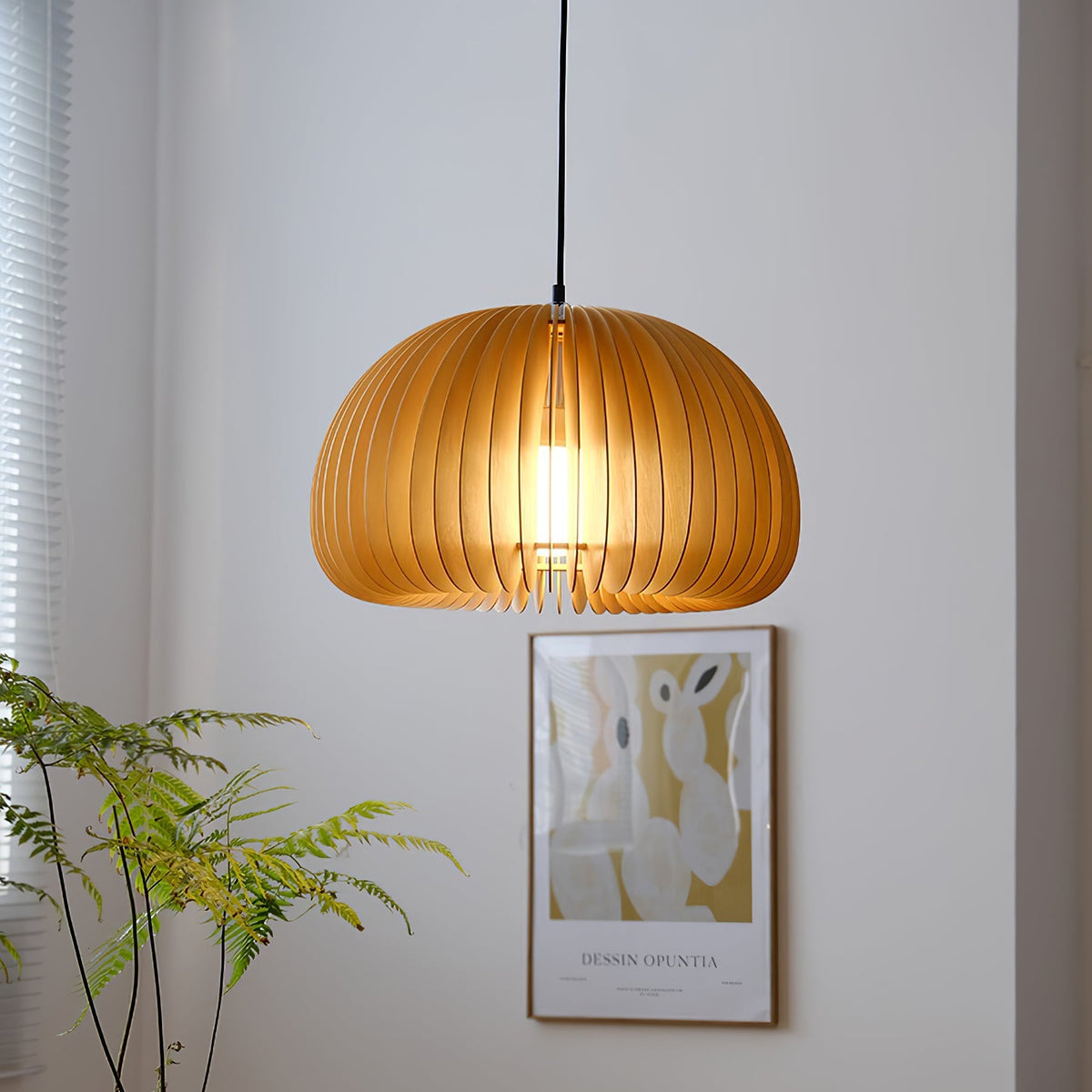 Lampada a sospensione da soffitto con zucca in legno