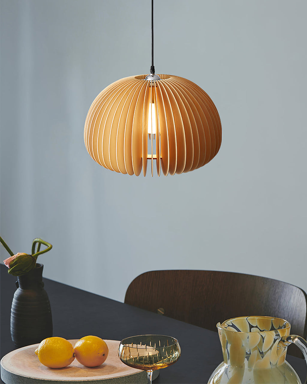 Lampada a sospensione da soffitto con zucca in legno