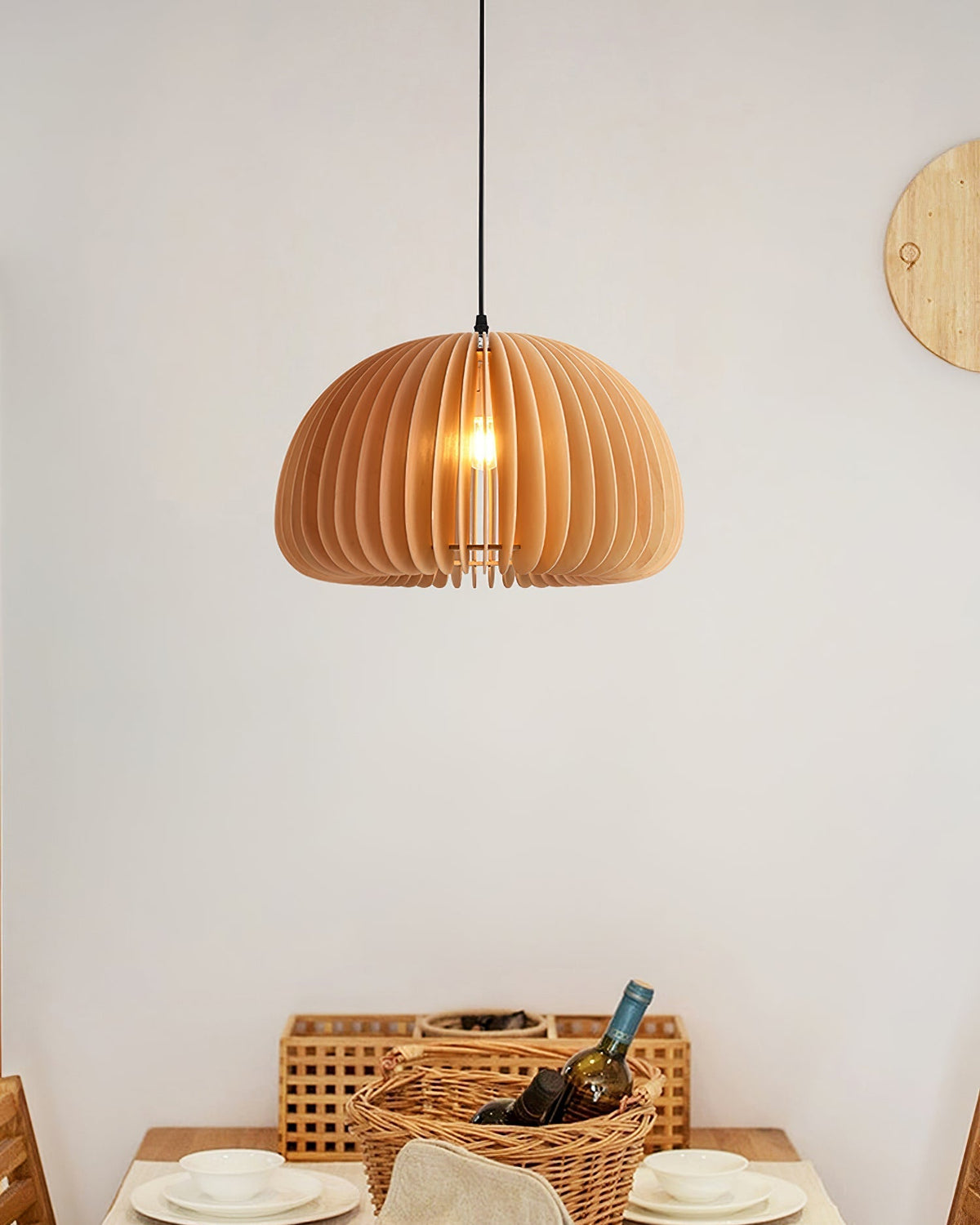 Lampada a sospensione da soffitto con zucca in legno