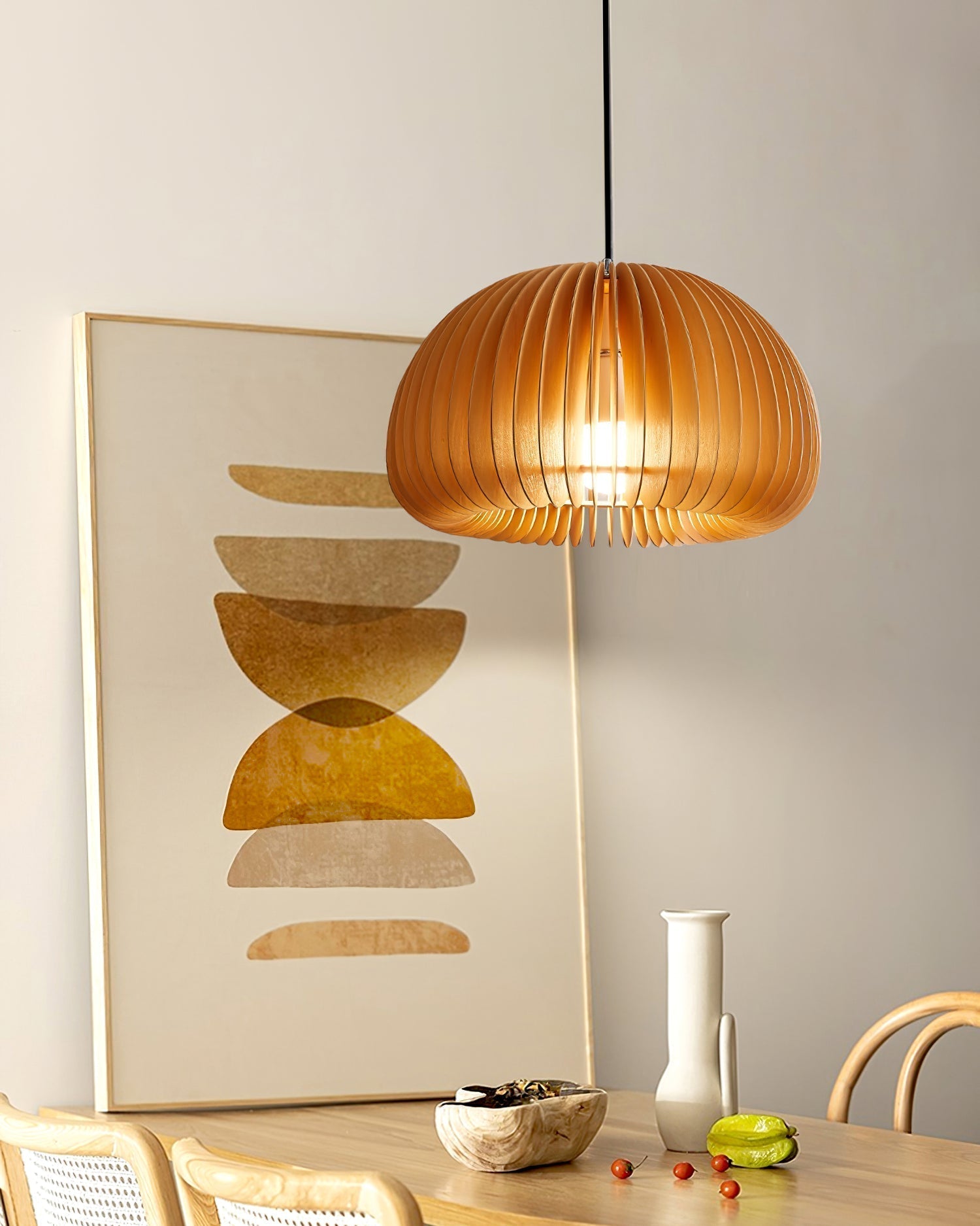Lampada a sospensione da soffitto con zucca in legno